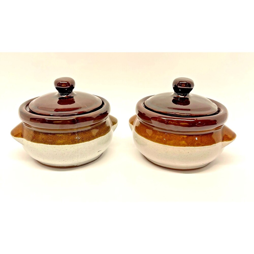 MCM Vintage Pair of Gailstyn-Sutton Brittany Ceramic Crocks Brown Drip Glaze 70s